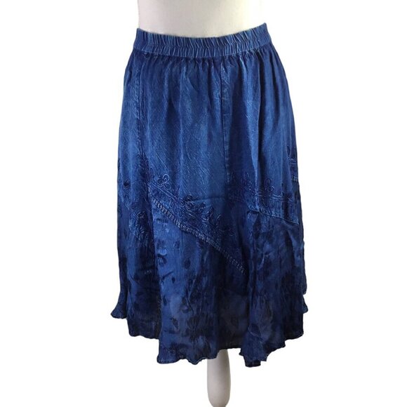 Studio West Apparel NWT Skirt Blue Elastic Tiered Sz 16 Pull On Dance Boho Denim - Picture 2 of 9